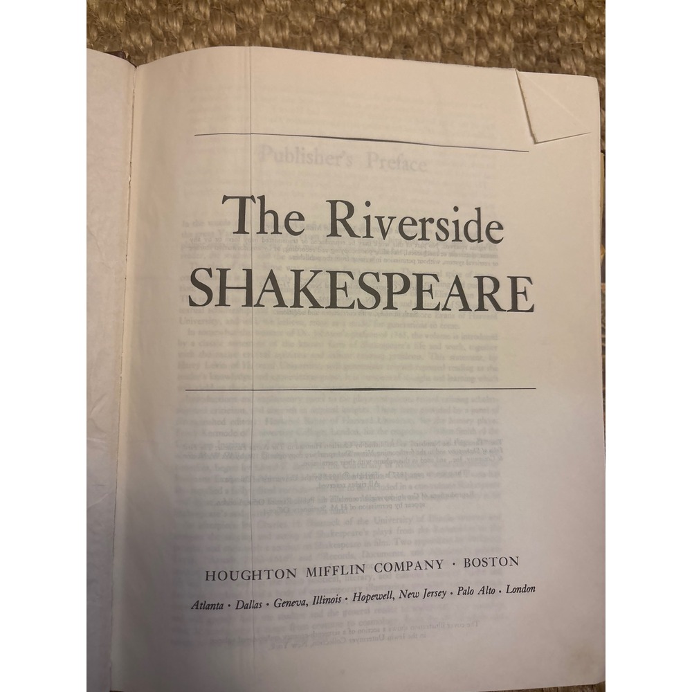 Houghton Mifflin The Riverside Shakespeare Book OS Brown Good 1974 Hardcover - Picture 5 of 7